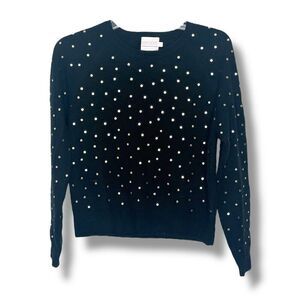 Brodie Black Cashmere Sweater with Metallic Gold Polka Dots Women’s Size Small S